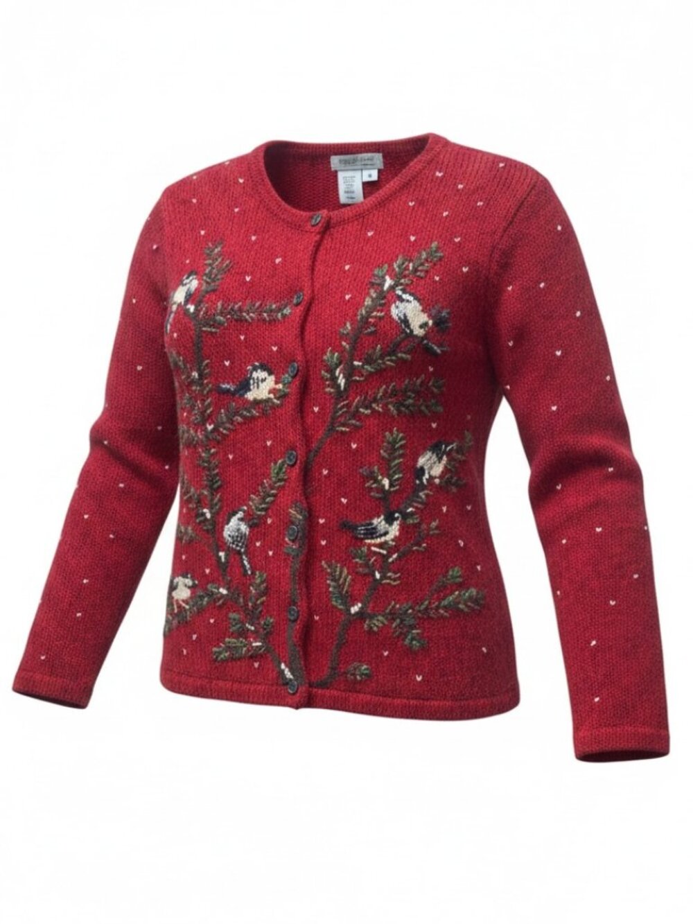 Vtg Holiday Cardigan Sweater Womens Embroidered Winter Birds Christmas Sz S 236P